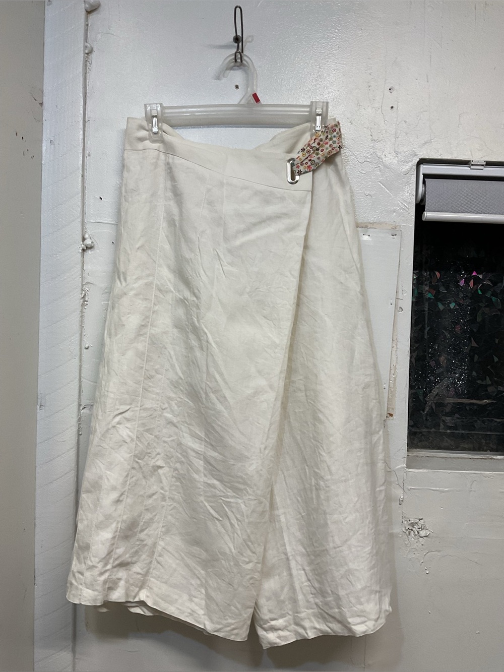 Women's Cream Wrap Midi Skirt with Floral Buckle